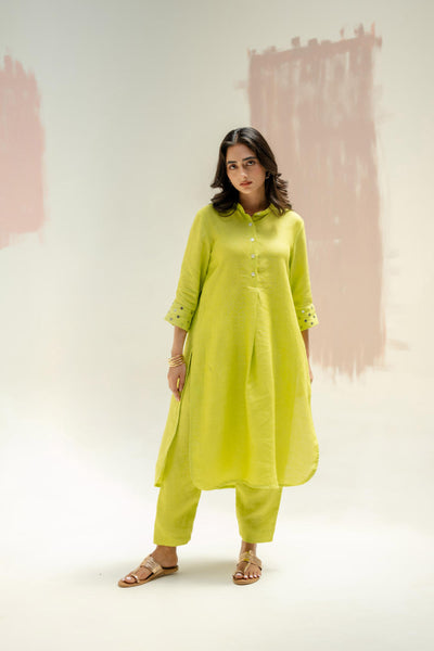 Mandarin Collar Kurta and Pants-SUBLIME NEON