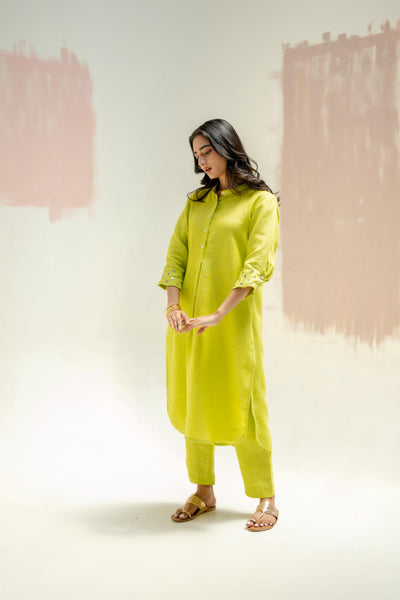 Mandarin Collar Kurta and Pants-SUBLIME NEON