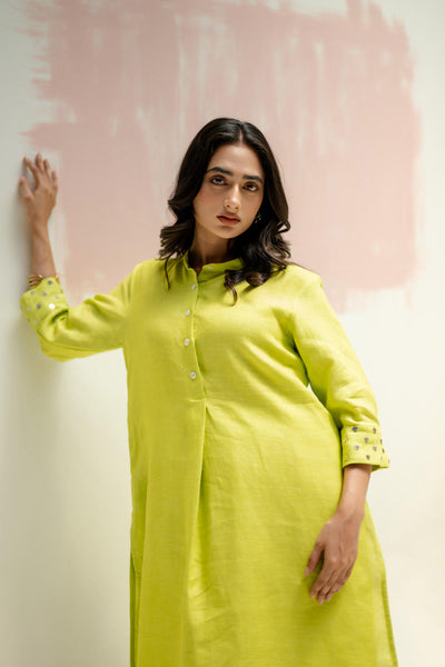 Mandarin Collar Kurta and Pants-SUBLIME NEON