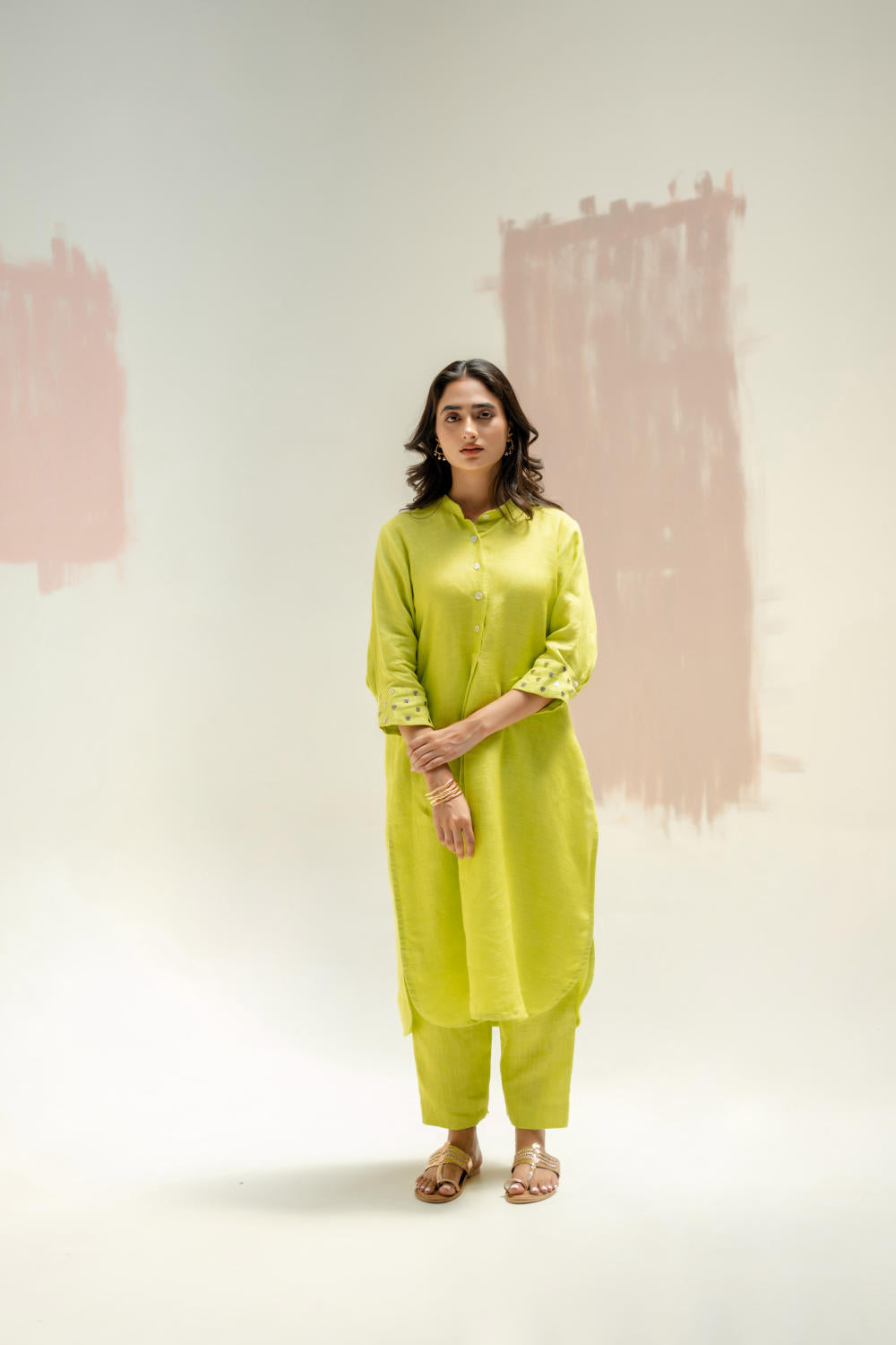 Mandarin Collar Kurta and Pants-SUBLIME NEON