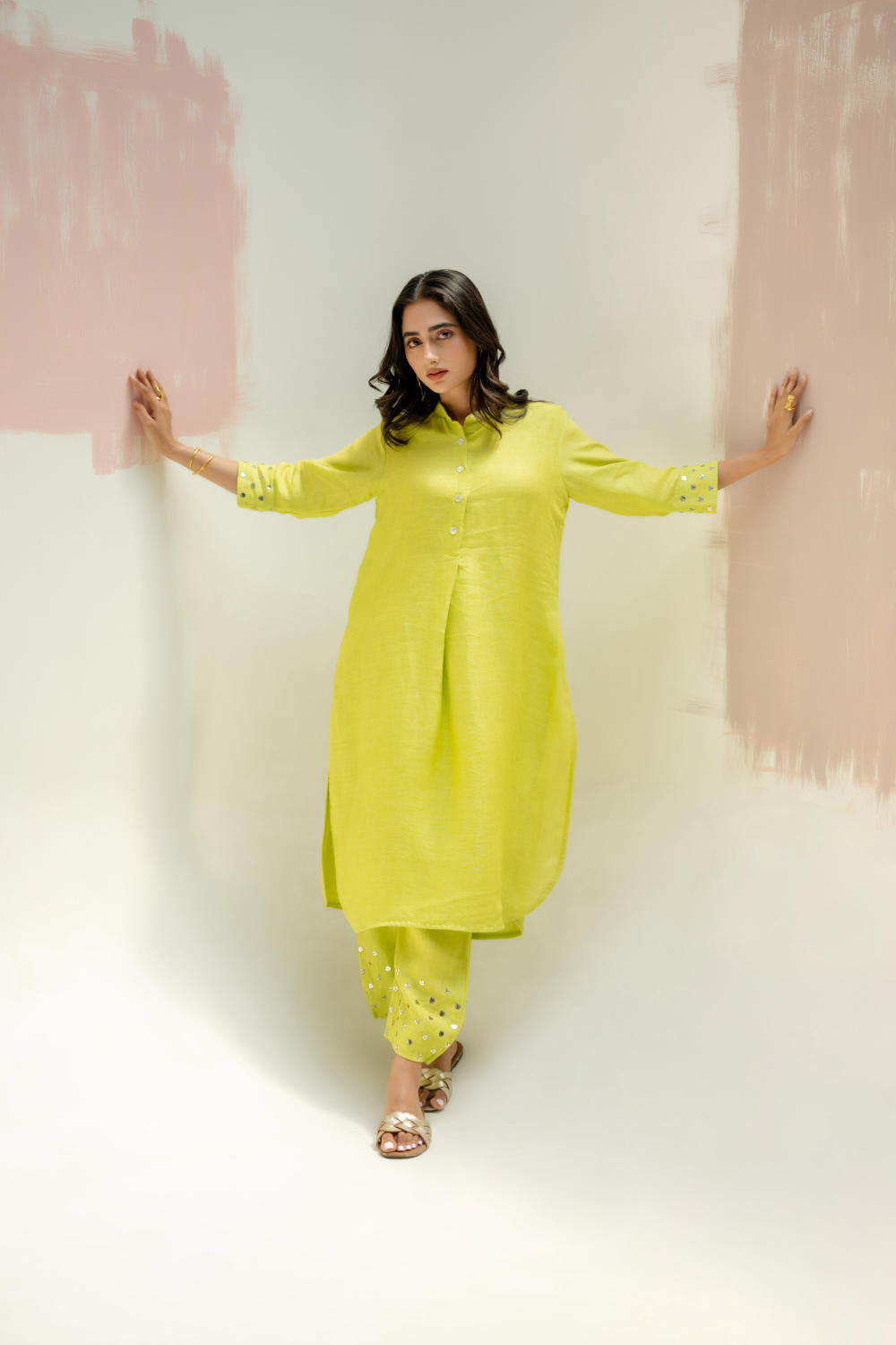 Mia Slim Kurta and Hand embroidered Pants-SUBLIME NEON