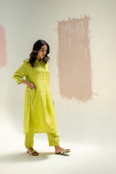 Mia Slim Kurta and Hand embroidered Pants-SUBLIME NEON
