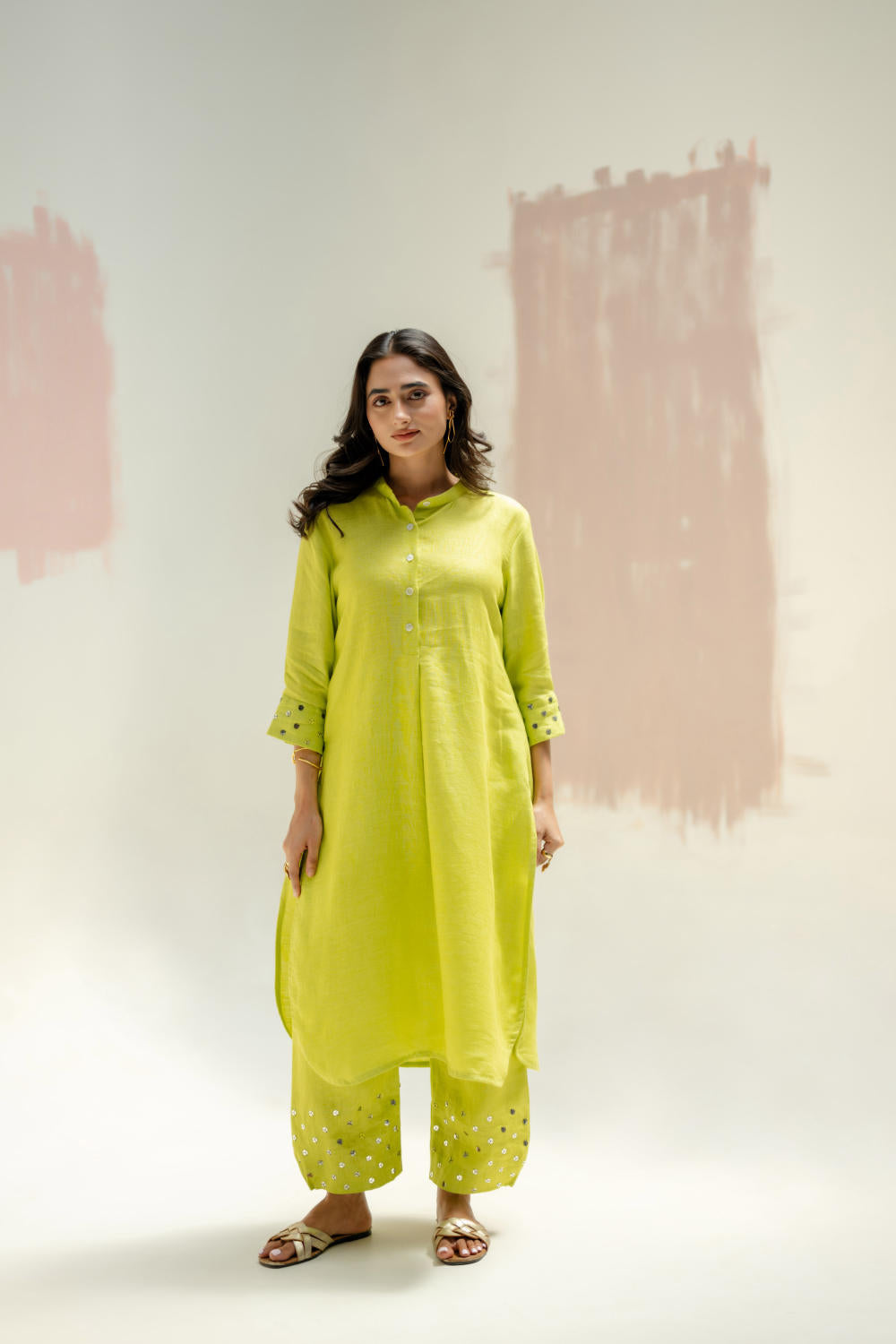 Mia Slim Kurta and Hand embroidered Pants-SUBLIME NEON