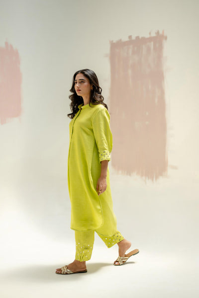 Mia Slim Kurta and Hand embroidered Pants-SUBLIME NEON