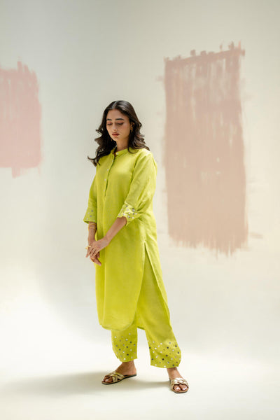 Mia Slim Kurta and Hand embroidered Pants-SUBLIME NEON