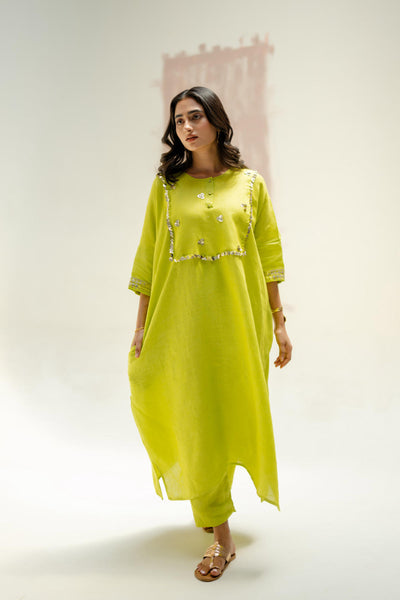 Longline Kaftan Kurta with Pants-SUBLIME NEON
