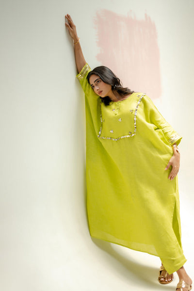 Longline Kaftan Kurta with Pants-SUBLIME NEON