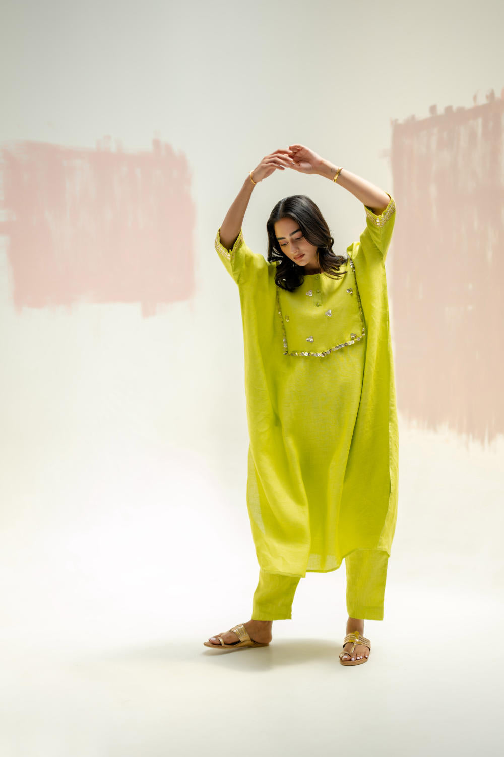 Longline Kaftan Kurta with Pants-SUBLIME NEON