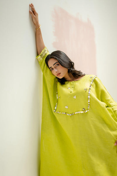Longline Kaftan Kurta with Pants-SUBLIME NEON