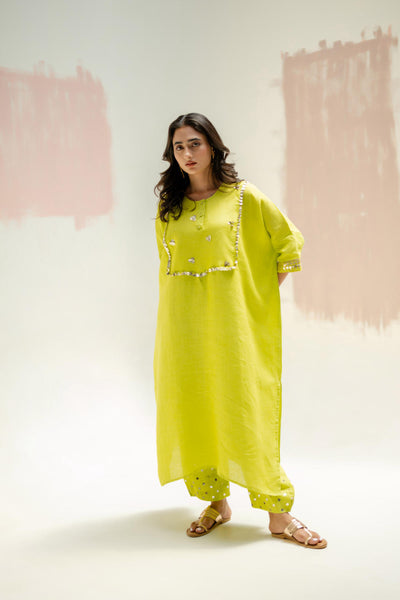 Longline Kaftan Kurta with Stylish Pants-SUBLIME NEON
