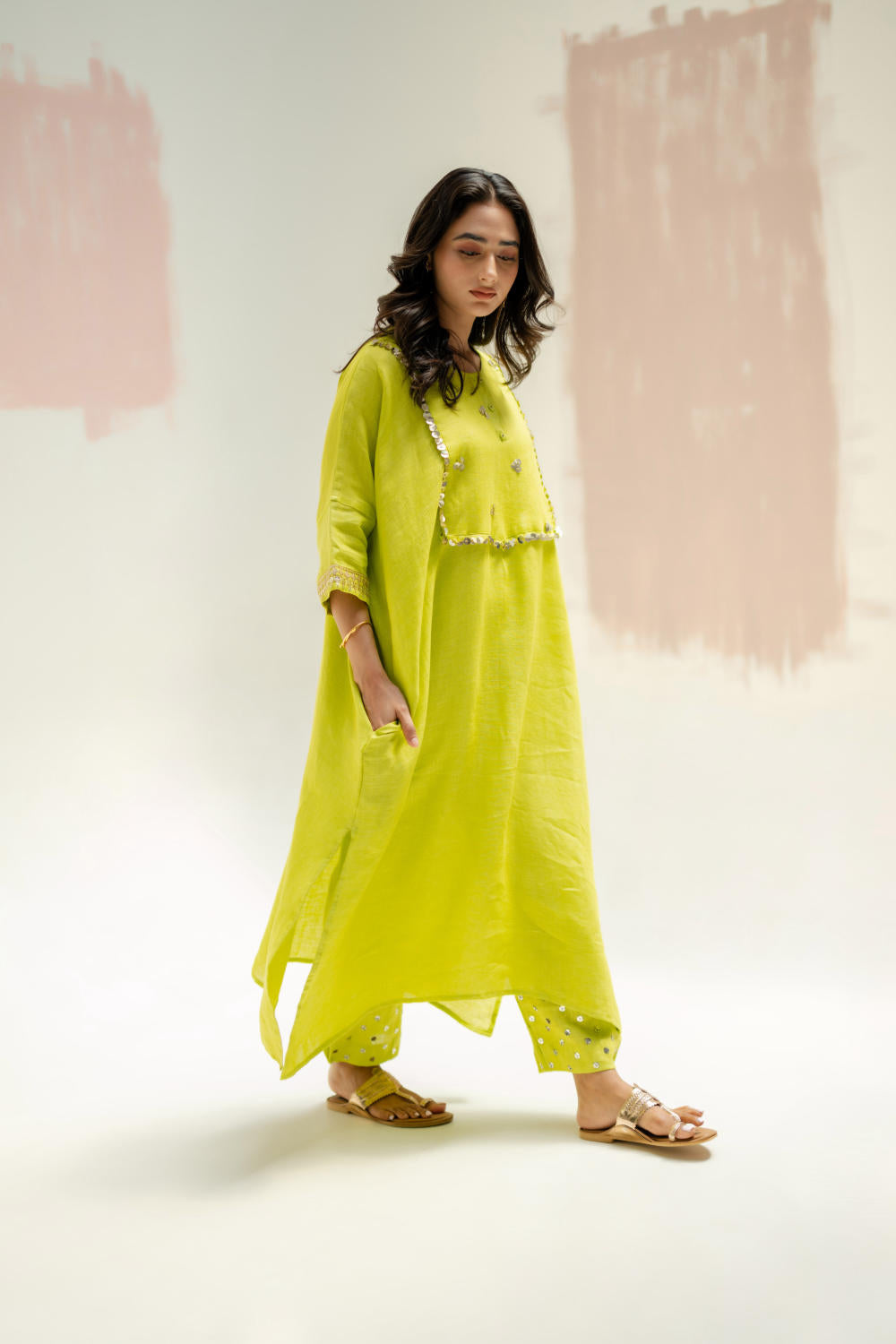 Longline Kaftan Kurta with Stylish Pants-SUBLIME NEON