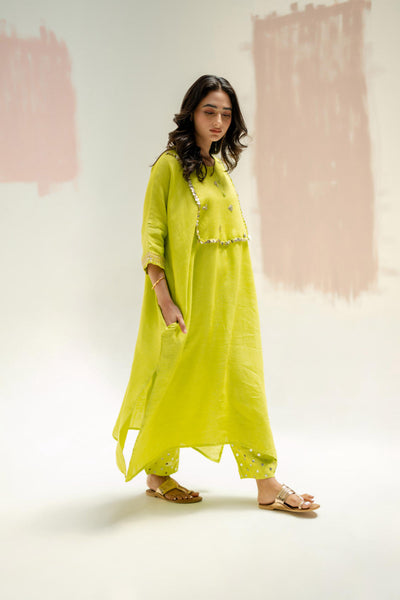 Longline Kaftan Kurta with Stylish Pants-SUBLIME NEON