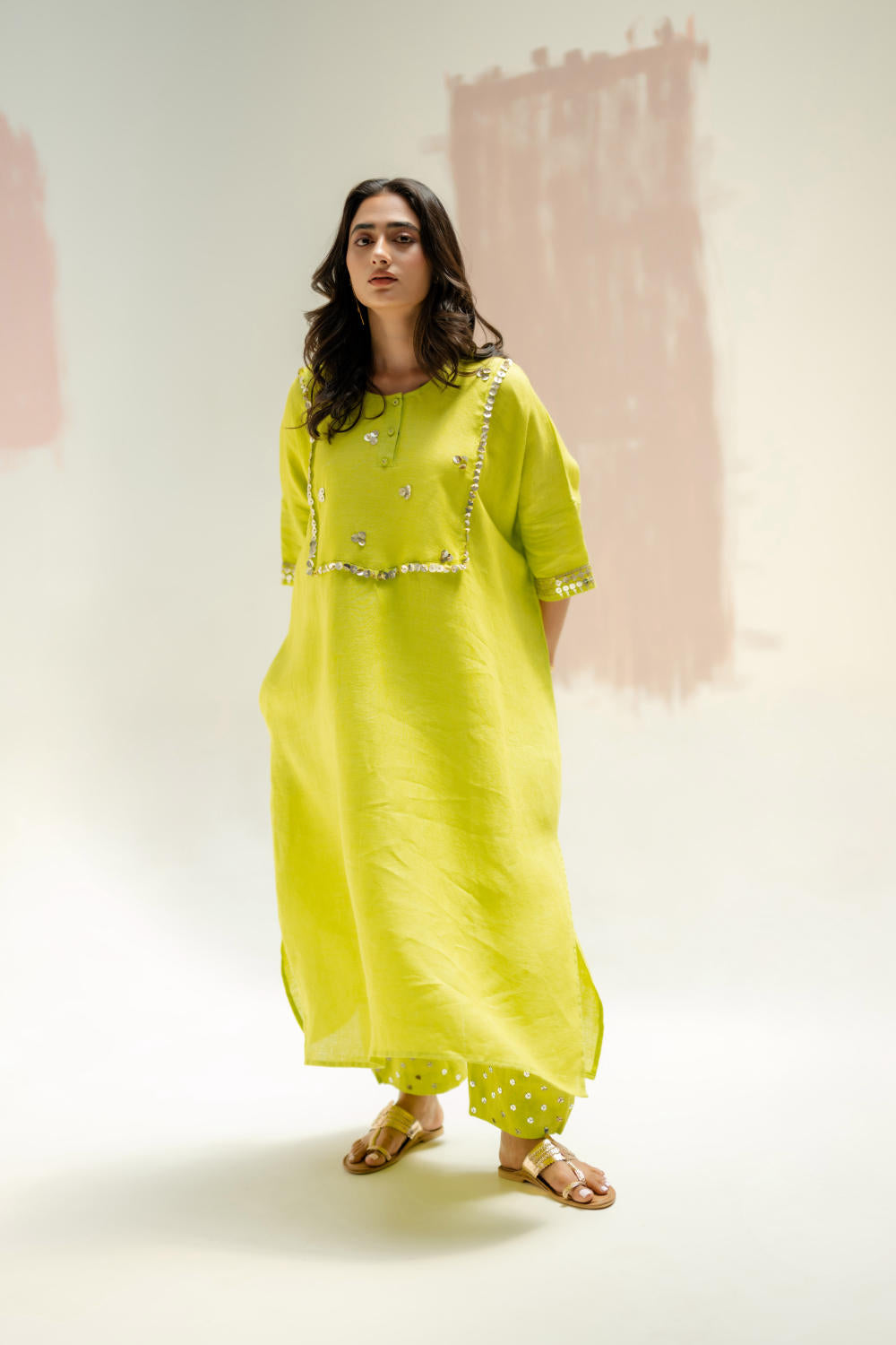 Longline Kaftan Kurta with Stylish Pants-SUBLIME NEON
