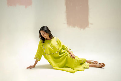 Longline Kaftan Kurta with Stylish Pants-SUBLIME NEON