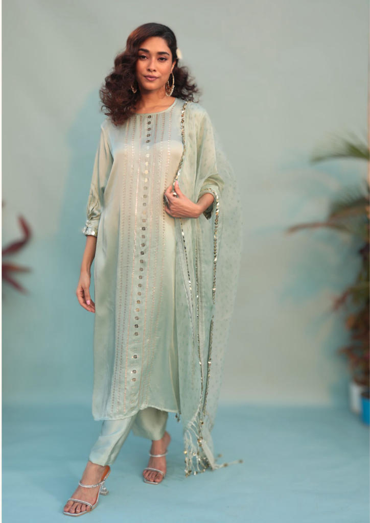 Saba Green Kurta Set with Pant & Dupatta-SKSCLSTSC-2