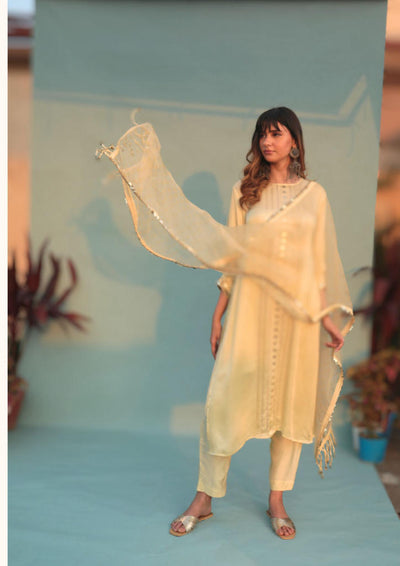 SabaYellow Kurta Set with Pant & Dupatta-SKLCLSTSC-2