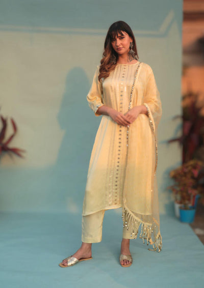 SabaYellow Kurta Set with Pant & Dupatta-SKLCLSTSC-2