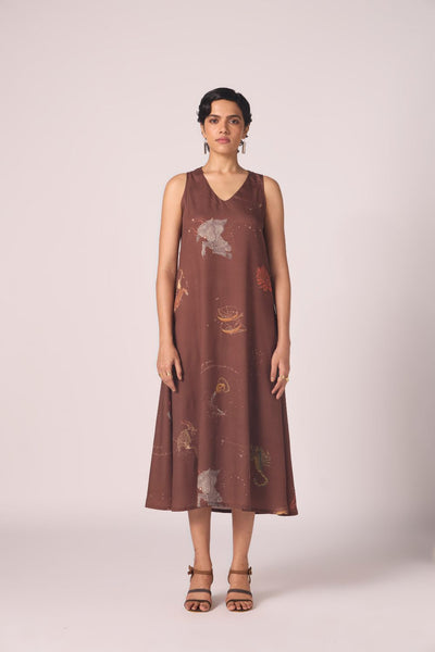 Saira Brown Zodiac Print Maxi Dress