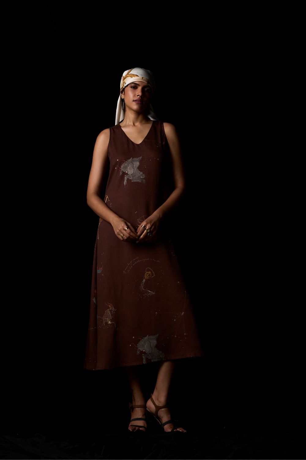 Saira Brown Zodiac Print Maxi Dress