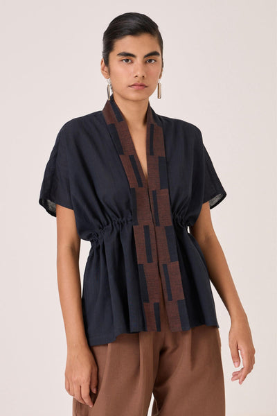 Sajith Black Handwoven Tie Top