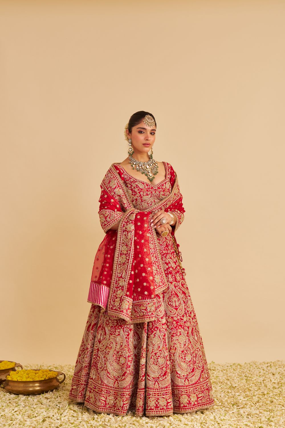 Sanaa - Dabka Zardozi Embroidered Raw Silk Red Bridal Lehenga Set