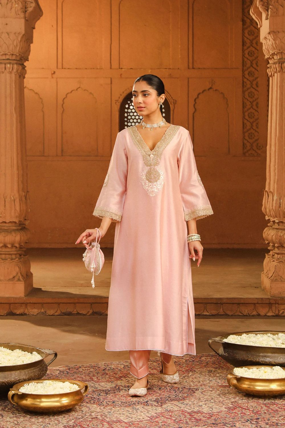 Sanvi A-line chauga with salwar-Blush Pink