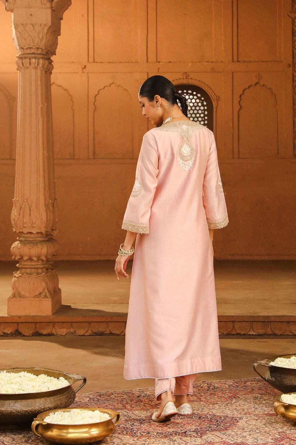 Sanvi A-line chauga with salwar-Blush Pink