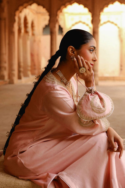 Sanvi A-line chauga with salwar-Blush Pink
