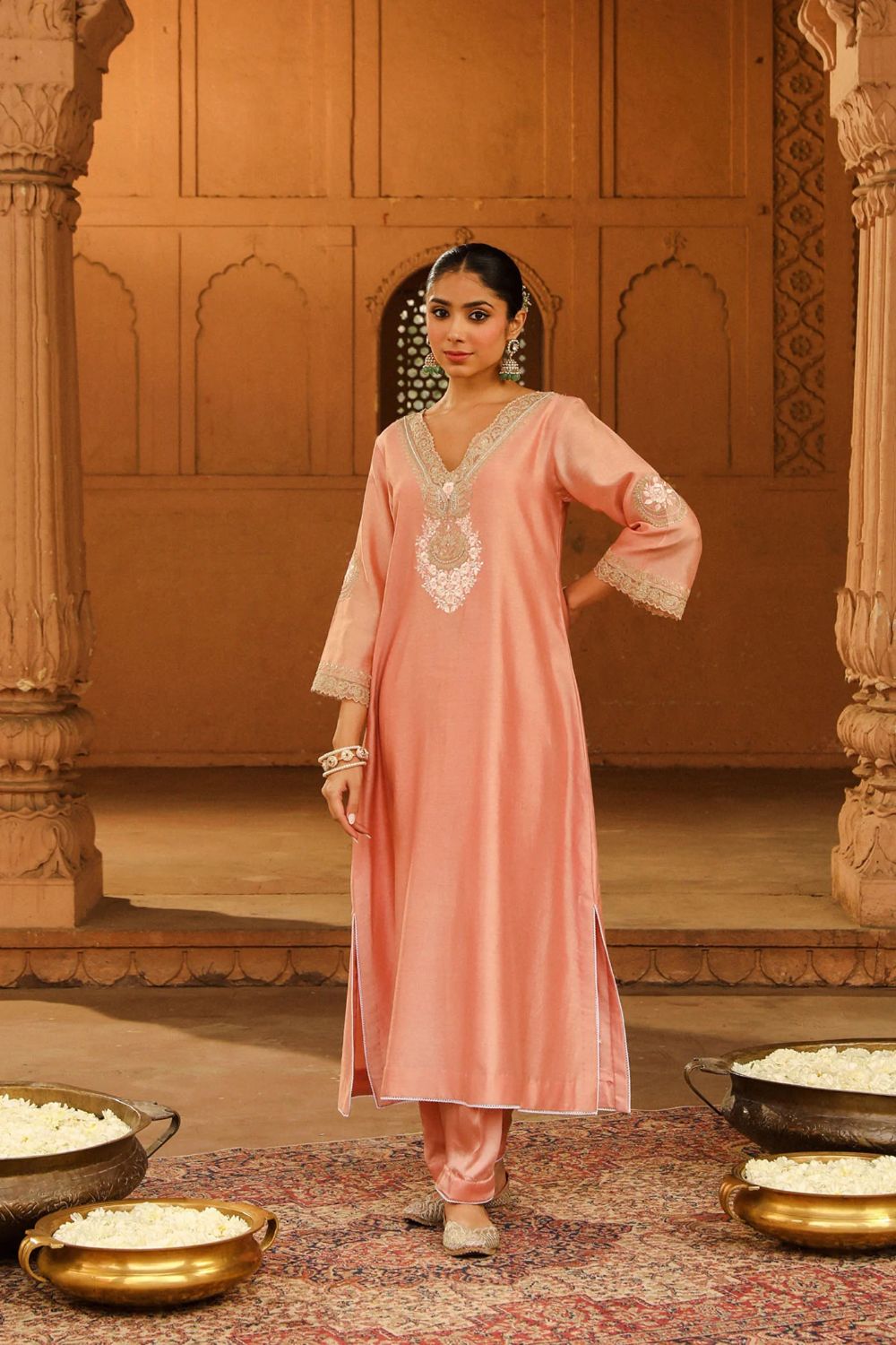 Sanvi A-line chauga with salwar-Off-Rose