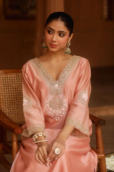 Sanvi A-line chauga with salwar-Off-Rose