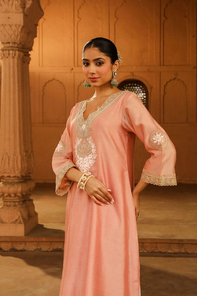 Sanvi A-line chauga with salwar-Off-Rose