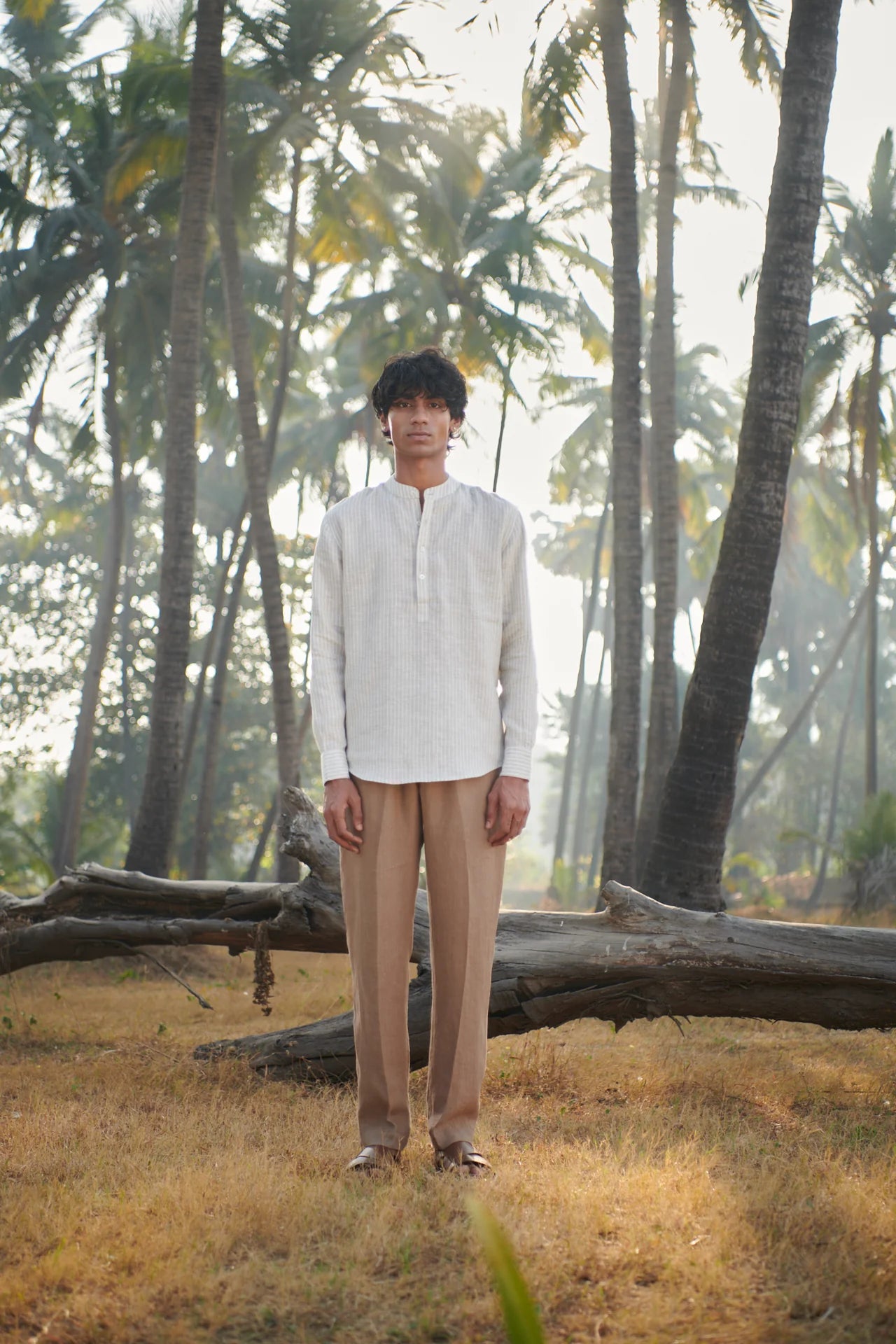Undyed Pinstripe Linen Men's Shirt Kurta