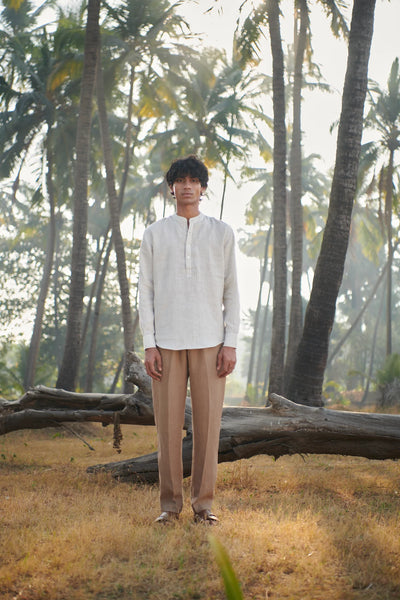 Undyed Pinstripe Linen Men's Shirt Kurta