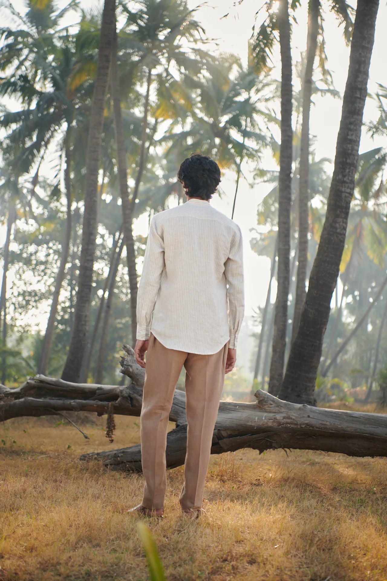 Undyed Pinstripe Linen Men's Shirt Kurta