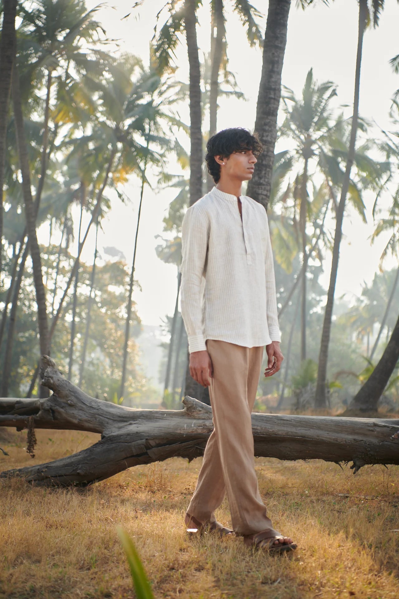 Undyed Pinstripe Linen Men's Shirt Kurta