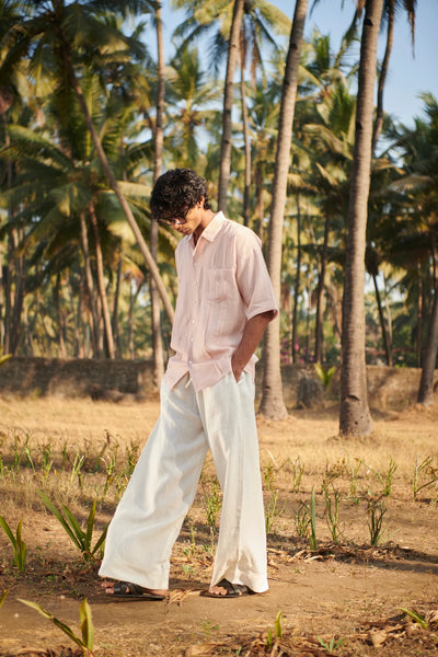 Blush Linen Men's Pleated Camp Collar Shirt