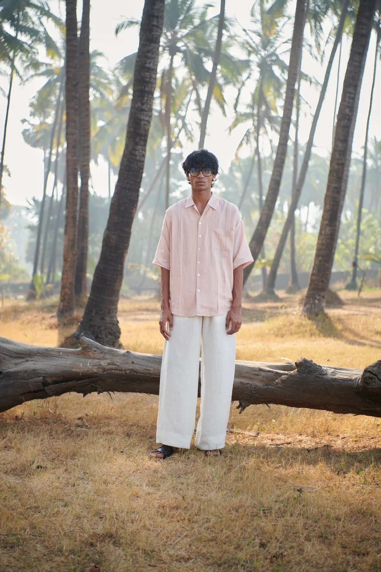 Blush Linen Men's Pleated Camp Collar Shirt