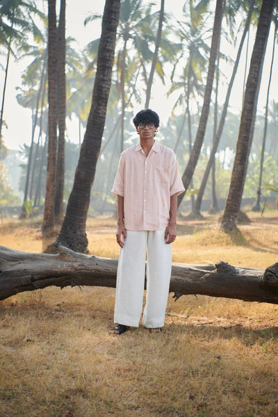 Blush Linen Men's Pleated Camp Collar Shirt