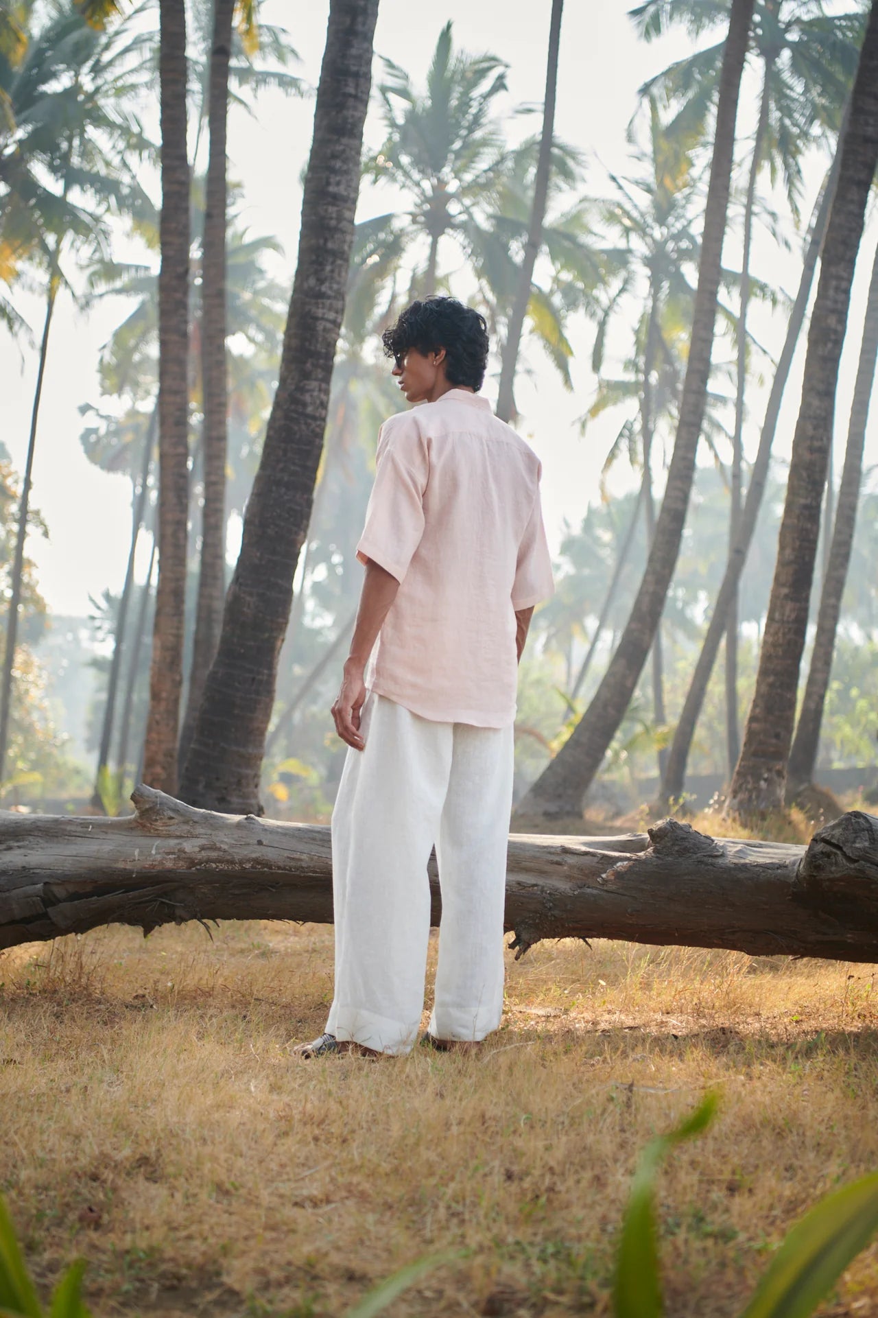 Blush Linen Men's Pleated Camp Collar Shirt