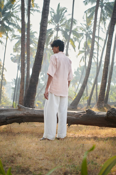 Blush Linen Men's Pleated Camp Collar Shirt