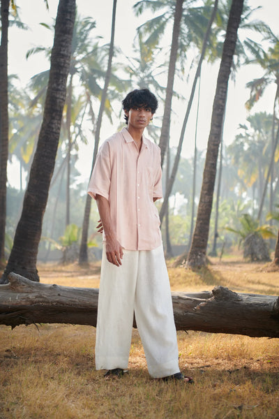Blush Linen Men's Pleated Camp Collar Shirt
