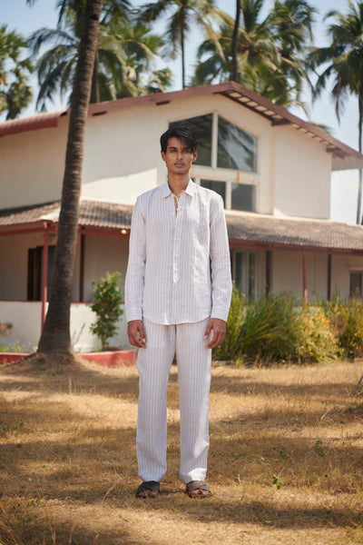 Undyed Boldstripe Linen Men's Oxford Shirt - Slim Fit