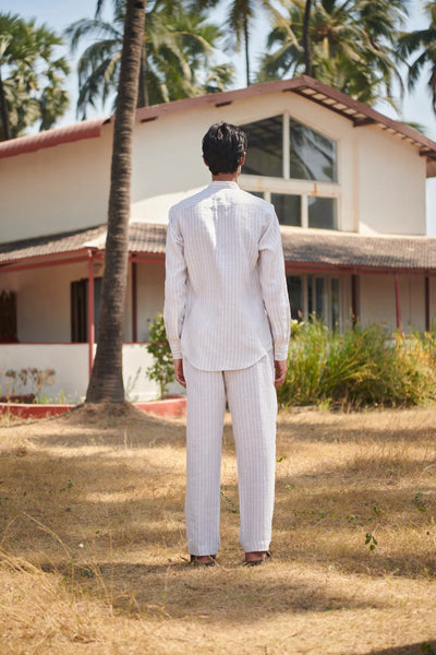 Undyed Boldstripe Linen Men's Oxford Shirt - Slim Fit
