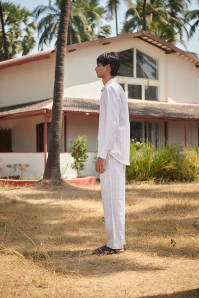 Undyed Boldstripe Linen Men's Oxford Shirt - Slim Fit