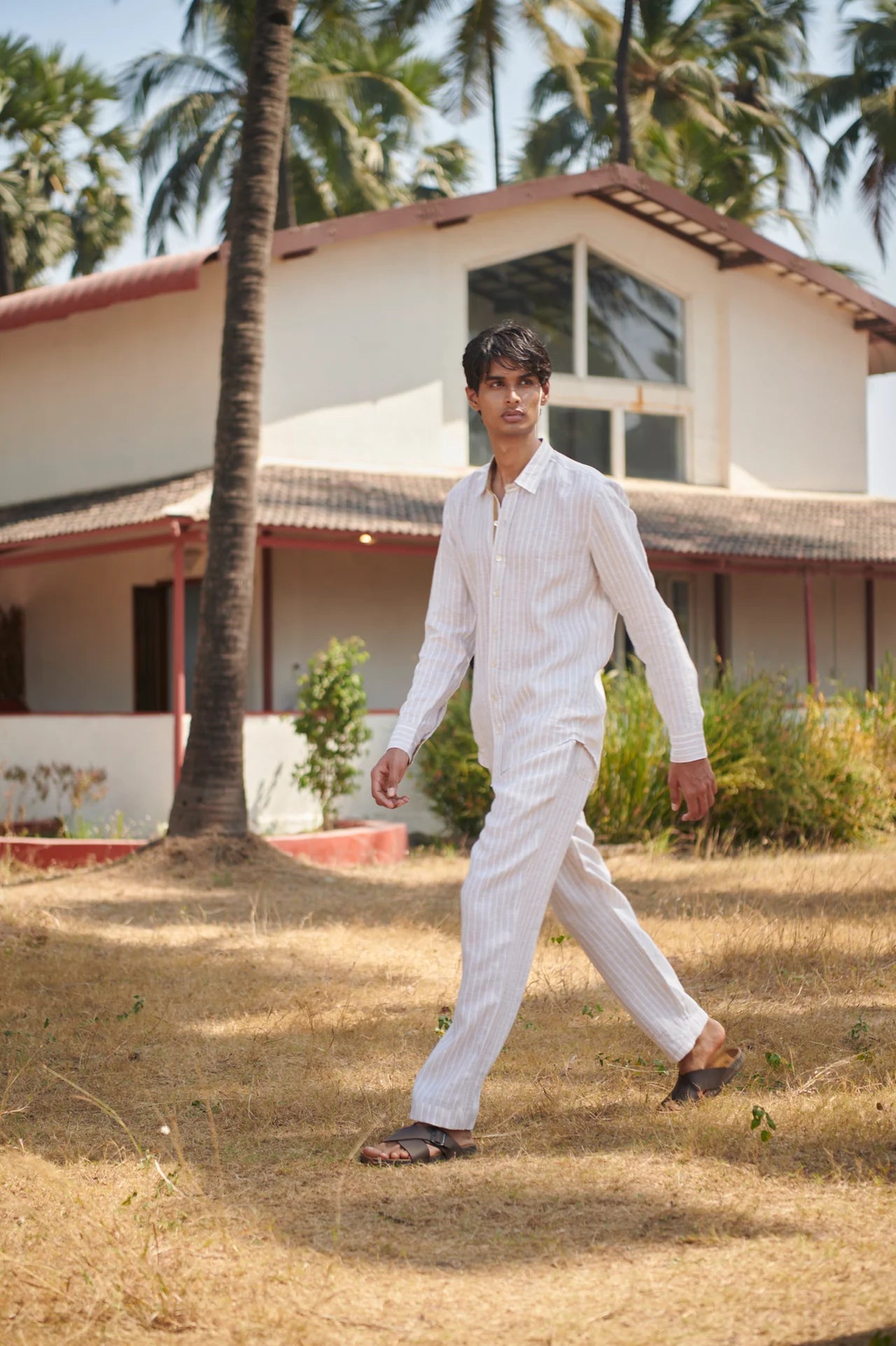 Undyed Boldstripe Linen Men's Oxford Shirt - Slim Fit