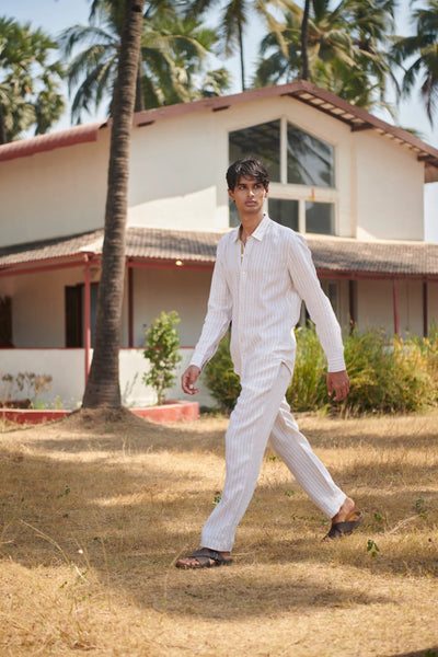 Undyed Boldstripe Linen Men's Oxford Shirt - Slim Fit