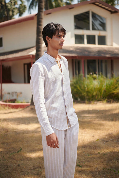 Undyed Boldstripe Linen Men's Oxford Shirt - Slim Fit