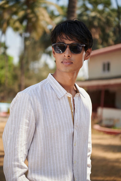 Undyed Boldstripe Linen Men's Oxford Shirt - Slim Fit