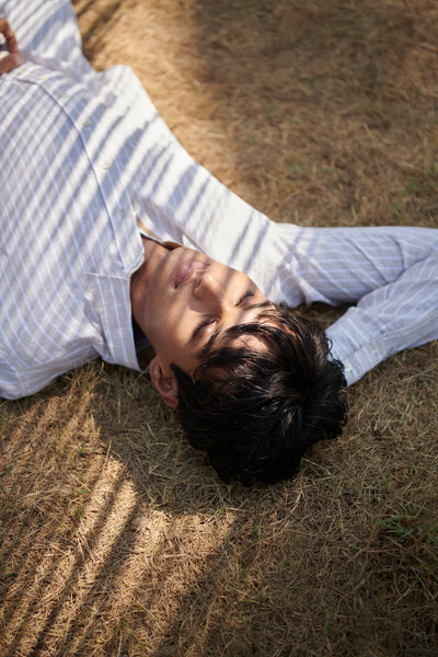 Undyed Boldstripe Linen Men's Oxford Shirt - Slim Fit