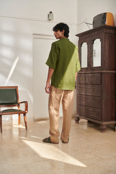 Safari Linen Men's Pleated Camp Collar Shirt